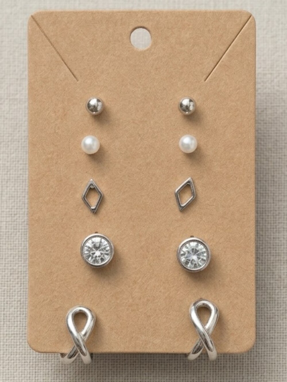Silver Tone Rhinestone Pearl Stud Infinity Hoop Earring Set 5 Pairs Jewelry OS